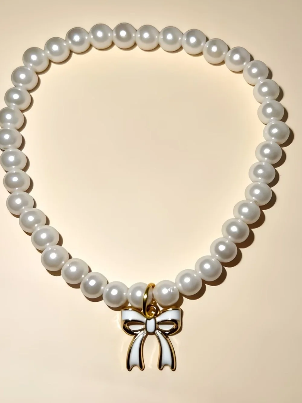 Parky’s Place Pearl Cat Necklace Collar White Bow Stretch Pet Accessory Small